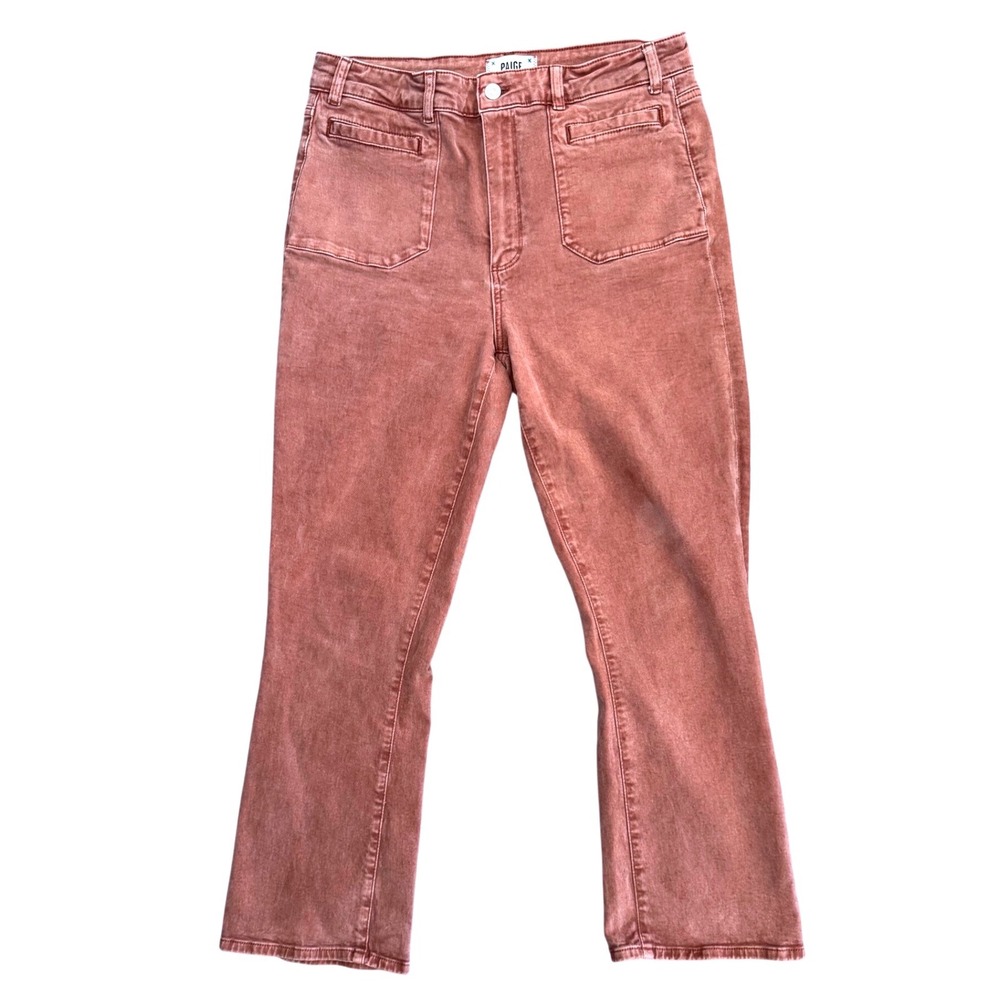 Paige Claudine Welt Utility Jeans Vintage Dark Wood Flare Ankle Size 31